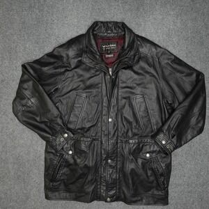 Wilsons Leather Jacket Mens XL Black Lined Casual Coat Pockets Zip Winter